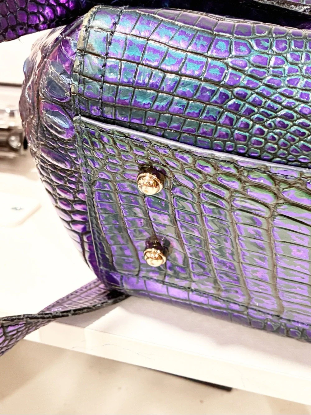 Brahmin Tia Royalty Ombre Melbourne Shoulder Tote Metallic Purple Blue Green